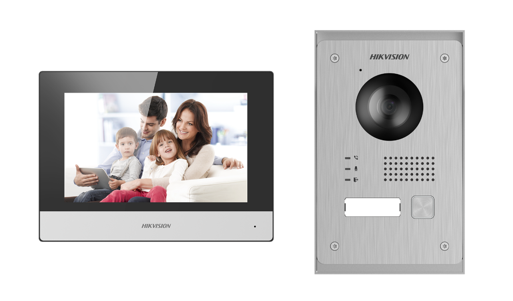 Hikvision DS-KIS703-P Kit interphone vidéo IP 2 fils 1x bouton d'appel Montage apparent / encastré - Aluminium WIFI