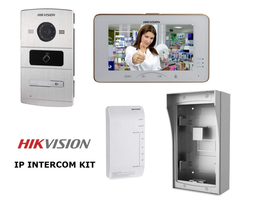 Hikvision DS-KIS601 Ensemble d'interphone IP - 1 bouton 1,3 MP 7&quot; Argent, Blanc