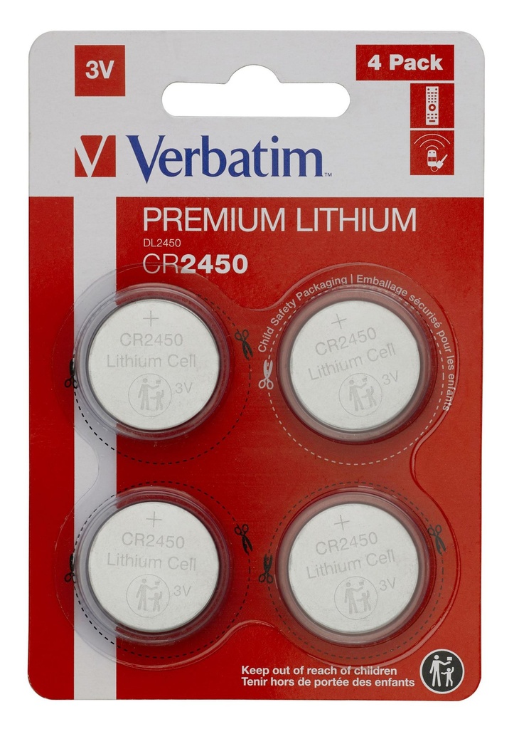 Verbatim CR2450 3V Lithium Battery (4 pack)