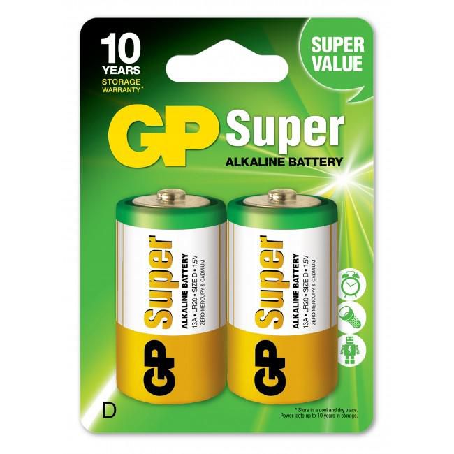 GP Batteries Super Alkaline D, 13A/LR20, 2-pack