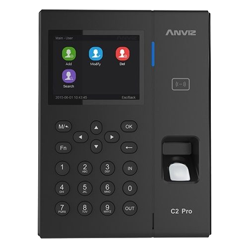 Anviz C2PRO-POE - Lecteur biométrique autonome d'accès et présence - Identification par carte EM RFID, empreinte digitale, mot de passe et/ou combinaisons - Clavier et écran TFT en couleur 3.5&quot;- 