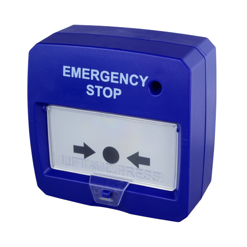DMTECH - Bouton réarmable - Spécial pour panneau d'extinction - Arrêt d'urgence - Indicateur LED - Installation encastrée ou en surface - Clé réinitialisable - Couleur bleu