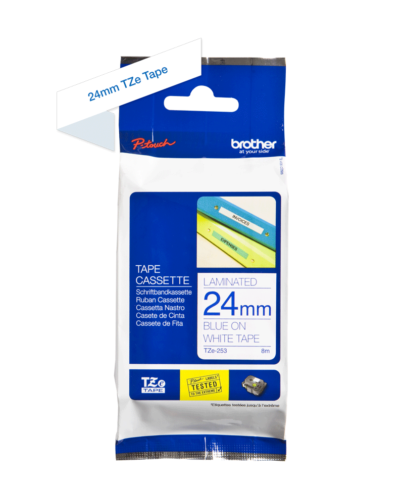 BROTHER P-TOUCH TZE-253 Bleu sur blanc 24mm