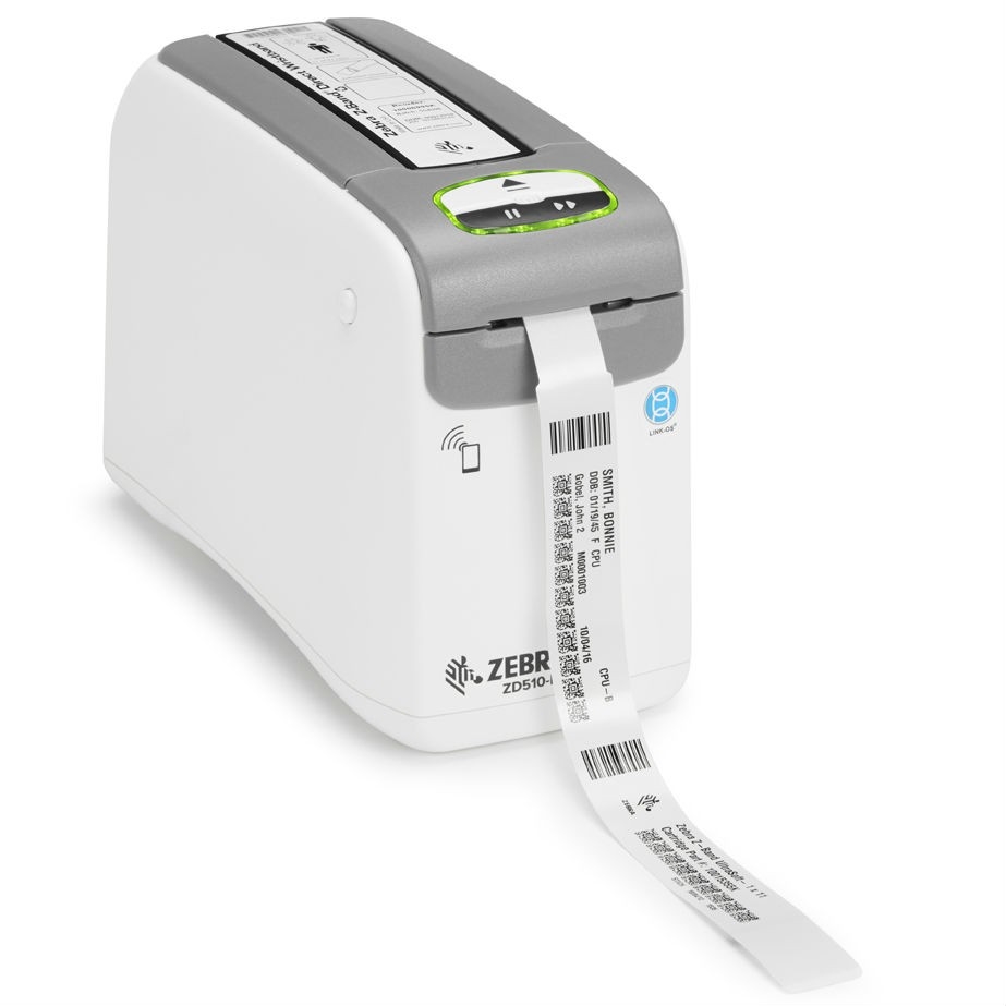 Zebra ZD510 imprimante de bracelets, santé, thermique direct USB, BT, Ethernet, WiFi, HTR, ZPLII 