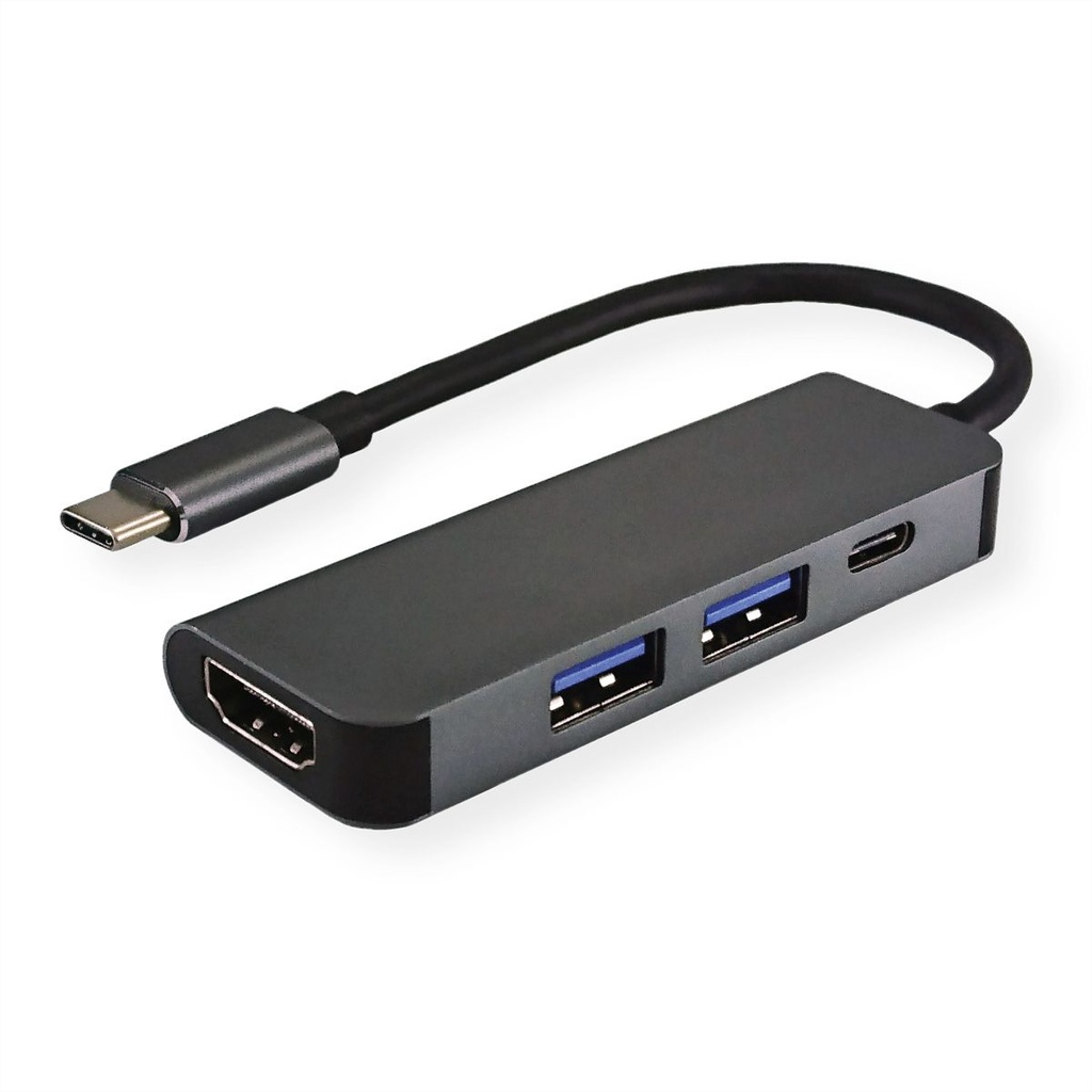 Roline-Value 12.99.1042 Type C - HDMI Adapter, M/F, 2x USB 3.2 Gen 1 A F, 1x Type C (Power Delivery)