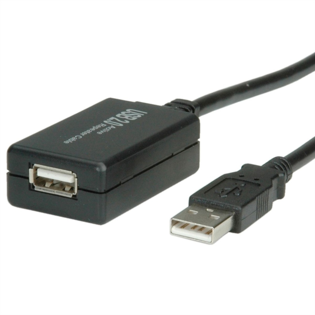 Roline-Value 12.99.1110 USB 2.0 Extension Cable, active with Repeater, black, 12 m