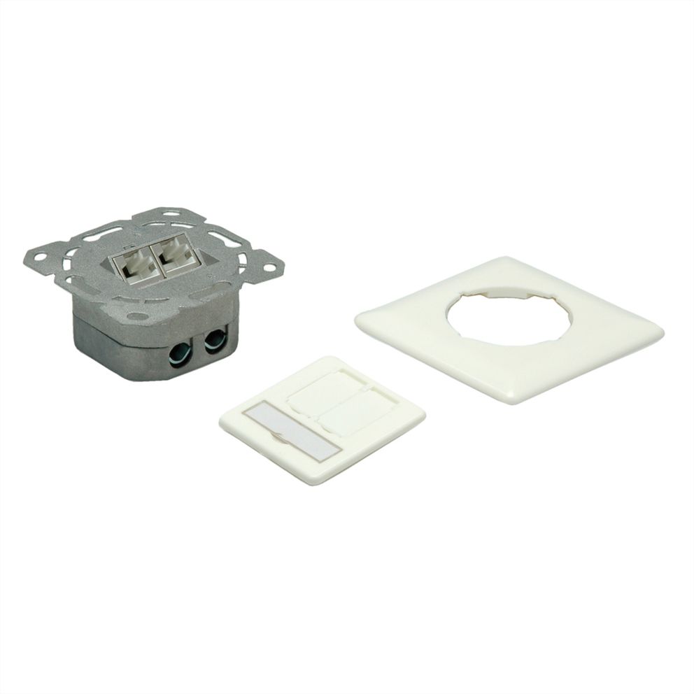 VALUE Cat.6A (Class EA) Flush Mount Wall Jack, STP, vertical, white 2Ports