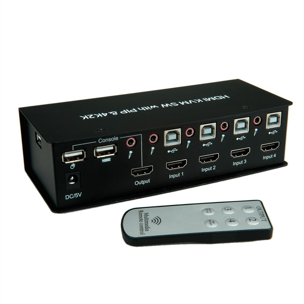 Roline-Value 14.99.3337 KVM Switch, 1 User - 4 PCs, 4K HDMI, USB, Audio, USB Hub