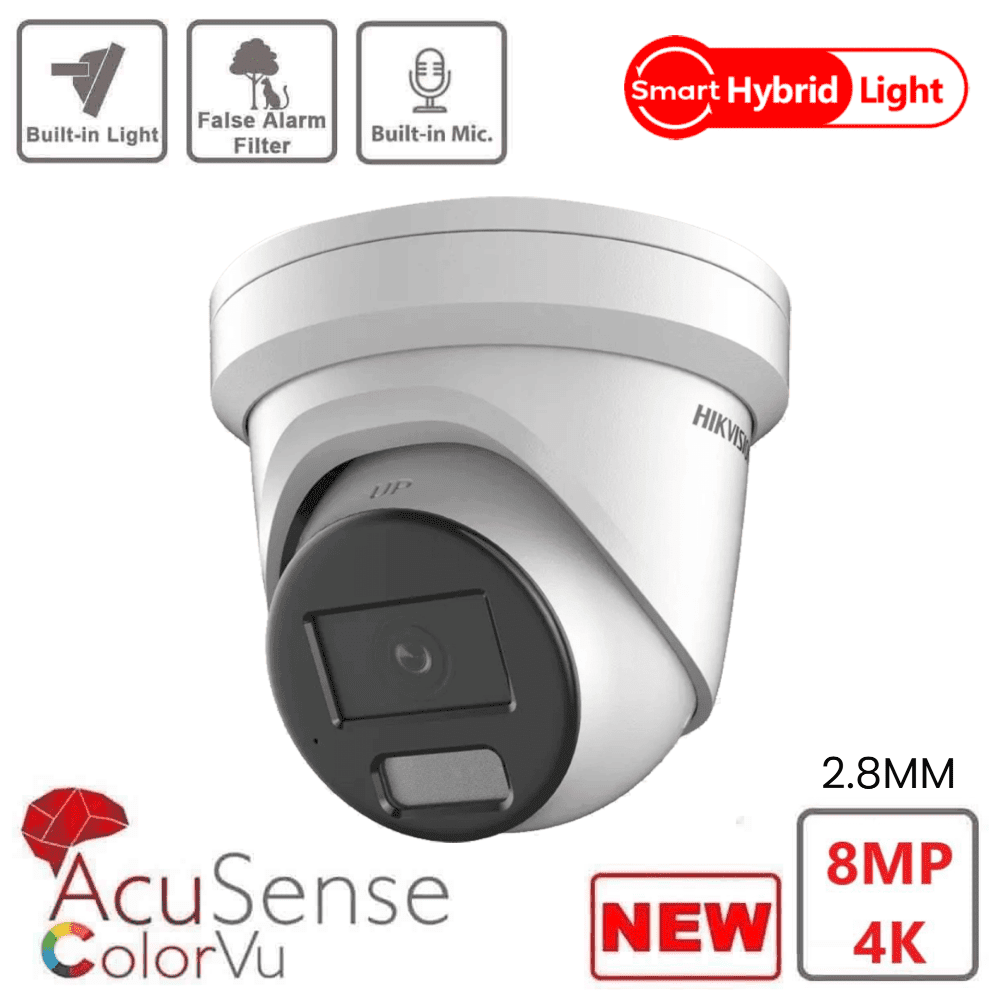 HIKVISION DS-2CD2386G2-ISU/SL  IP Caméra IP Tourelle fixe 2.8mm à lumière stroboscopique AcuSense 4K et avertissement sonore