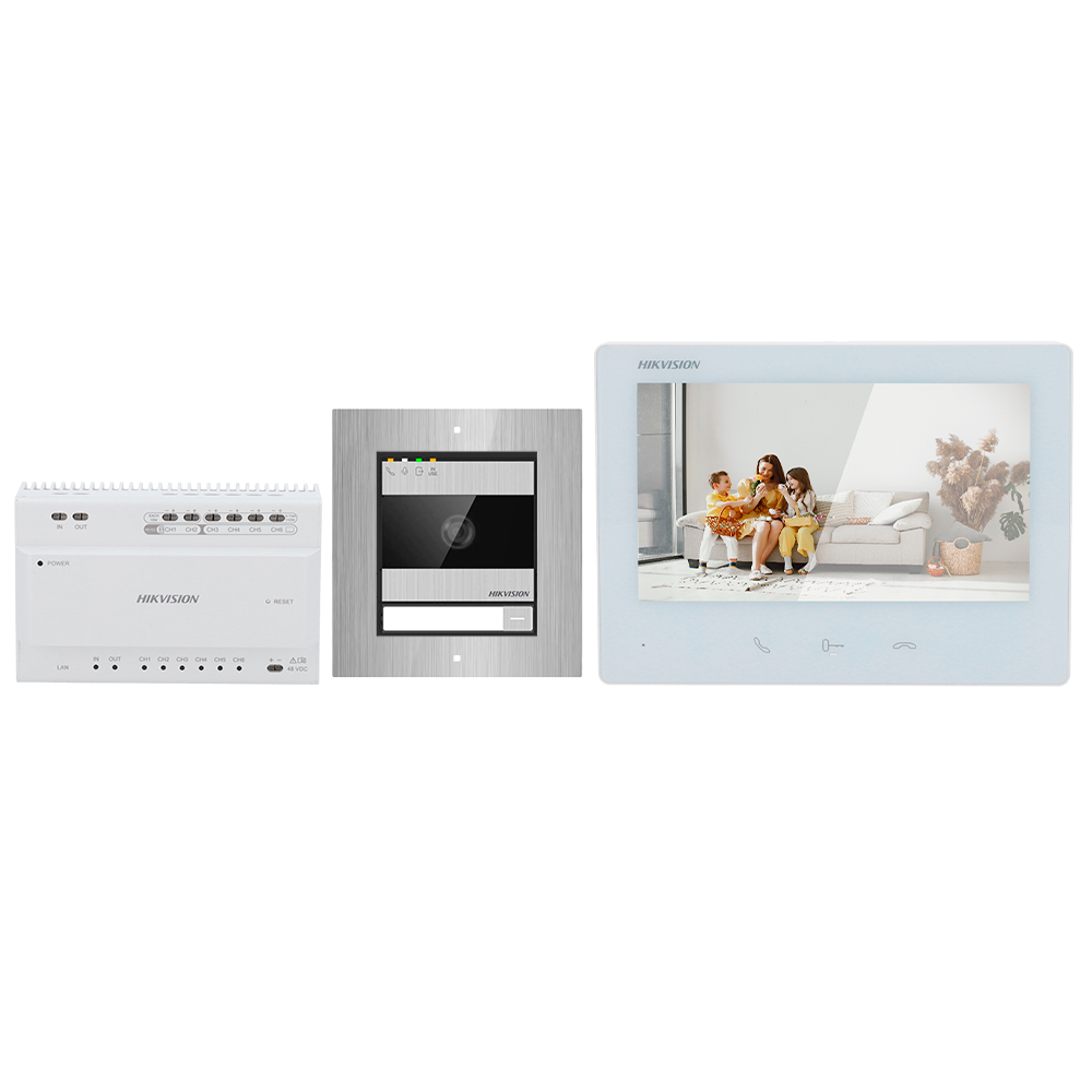 Hikvision DS-KIS704EY/Aluminum Kit d'interphone vidéo HD à 2 fil - 1x Bouton d'appel - 1x Moniteur Tactile WIFI Couleur 7&quot;