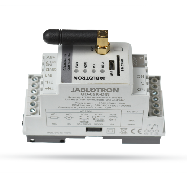 Jablotron GD-02K-DIN Transmetteur et contrôleur GSM polyvalent
