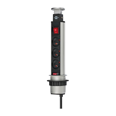 Brennenstuhl Multiprise TOWER POWER encastrable, 3 prises + 2 prises USB, avec interrupteur et 2m de câble H05VV-F 3G1,5