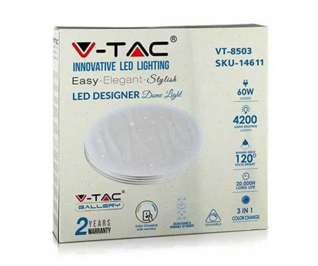 V-TAC VT-8503-1461 dôme rond led lumière 30W/60W surface changement couleur 3in1 et dimmable avec télécommande
