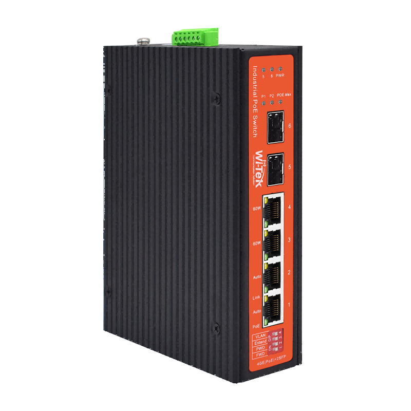 Witek WI-PS306GF-I  Unmanaged Industrial PoE switch  4*Gigabit- PoE ports and 2*1000 Base-X SFP slots