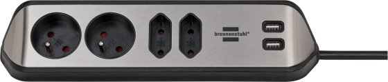 Brennenstuhl ESL0202USB Prolongateur multiprise avec fonction de charge USB 4 voies 2x contact de protection &amp; 2x Euro argent/noir