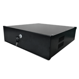 [LOCKBOX-4U] Closed metal case for DVR's - Specific for CCTV - For rack-mountable recorders up to 4U - Cam lock - With ventilation and cable passage - Quality and resistance