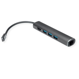 [DOCK-2995] Roline-Value 12.99.1043 USB Type C docking station, 4K HDMI, 3x USB 3.2 Gen 1, Gigabit Ethernet, grey