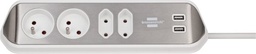 [1153594420] Brennenstuhl ESL0202USB Prolongateur multiprise avec fonction de charge USB 4 voies 2x contact de protection &amp; 2x Euro argent/blanc